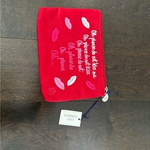 Lulu Guinness Red Cosmetic Bag with White Leaf Design